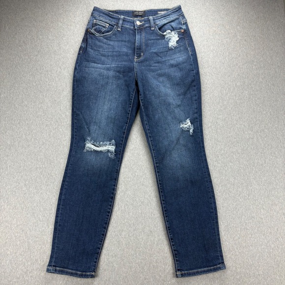 Judy Blue Jeans Womens 7/28 Boyfriend Fit Distressed Medium Wash Comfort Stretch - Picture 1 of 15
